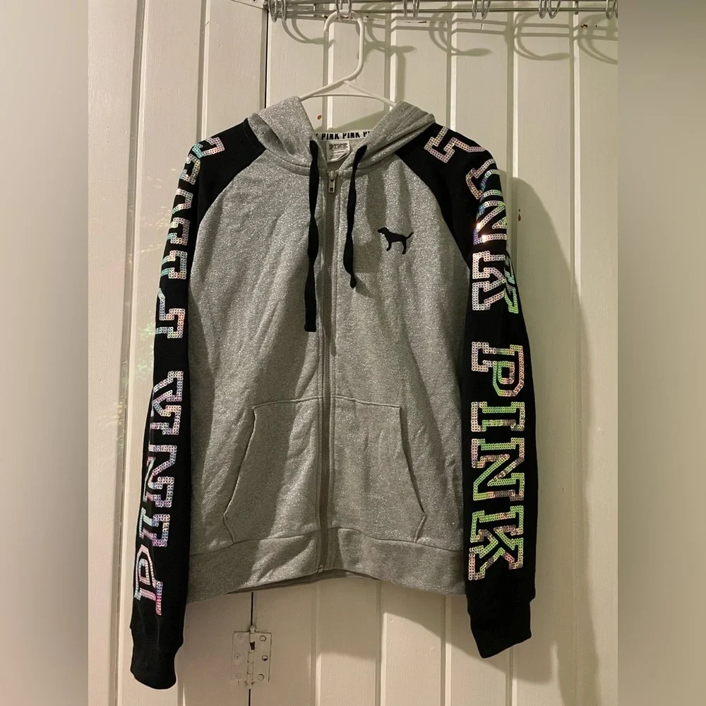 VS PINK bling metallic shine outfit SMALL joggers LARGE hoodie NWOT - Picture 4 of 13